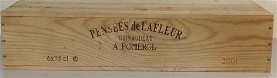 A case of six bottles of Pensees de Lafleur, Guinaudeau a Pomerol, 2001.